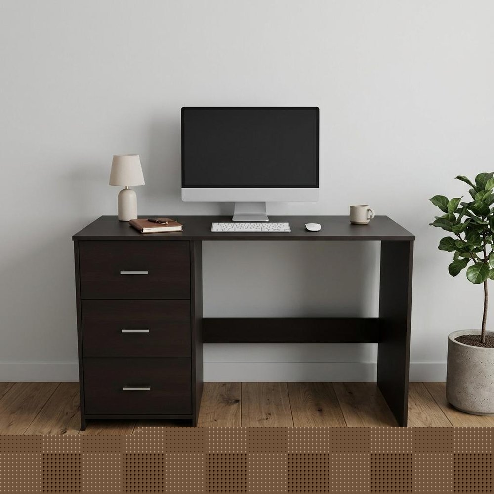 48" Black Computer Desk With Three Drawers