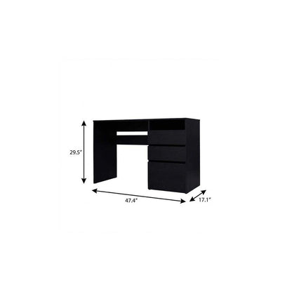 47" Black Computer Desk With Three Drawers