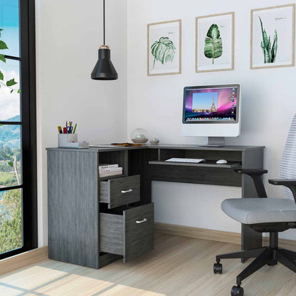 41" Gray L Shape Computer Desk With Two Drawers