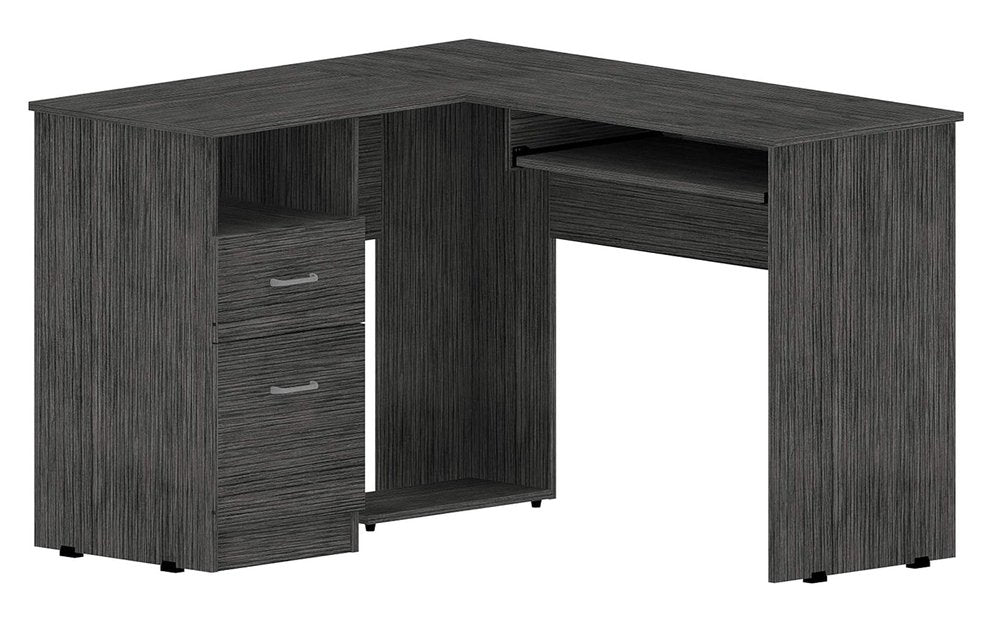 47" Gray L Shape Computer Desk With Two Drawers