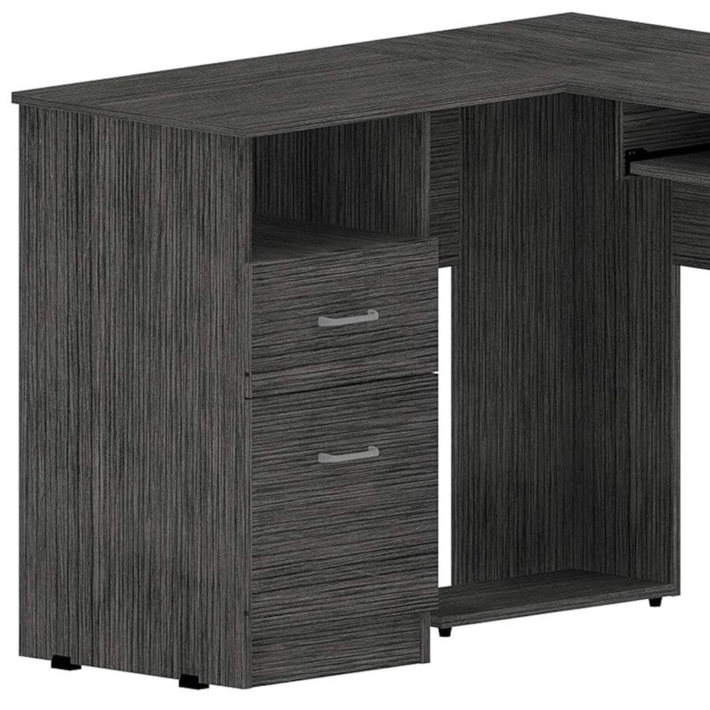 47" Gray L Shape Computer Desk With Two Drawers