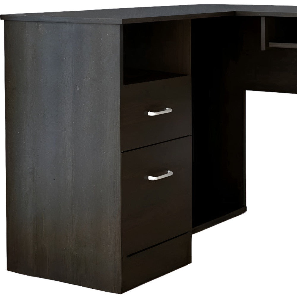 41" Black L Shape Computer Desk With Two Drawers