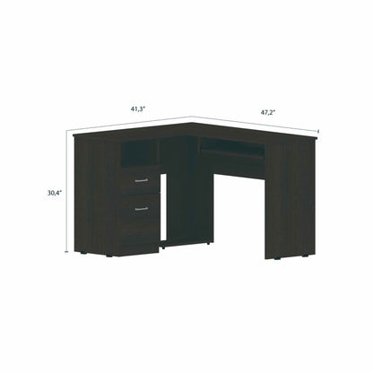 41" Black L Shape Computer Desk With Two Drawers