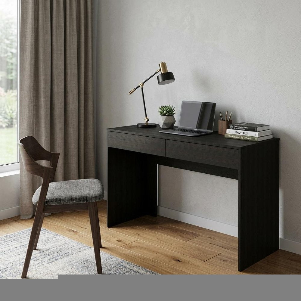 47" Black Computer Desk with Two Drawers