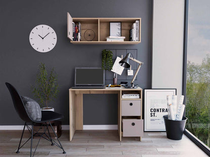 39" Taupe Computer Desk With Two Cabinets Two Drawers