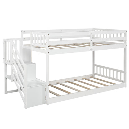 White Twin Over Twin Staircase Bunk Bed