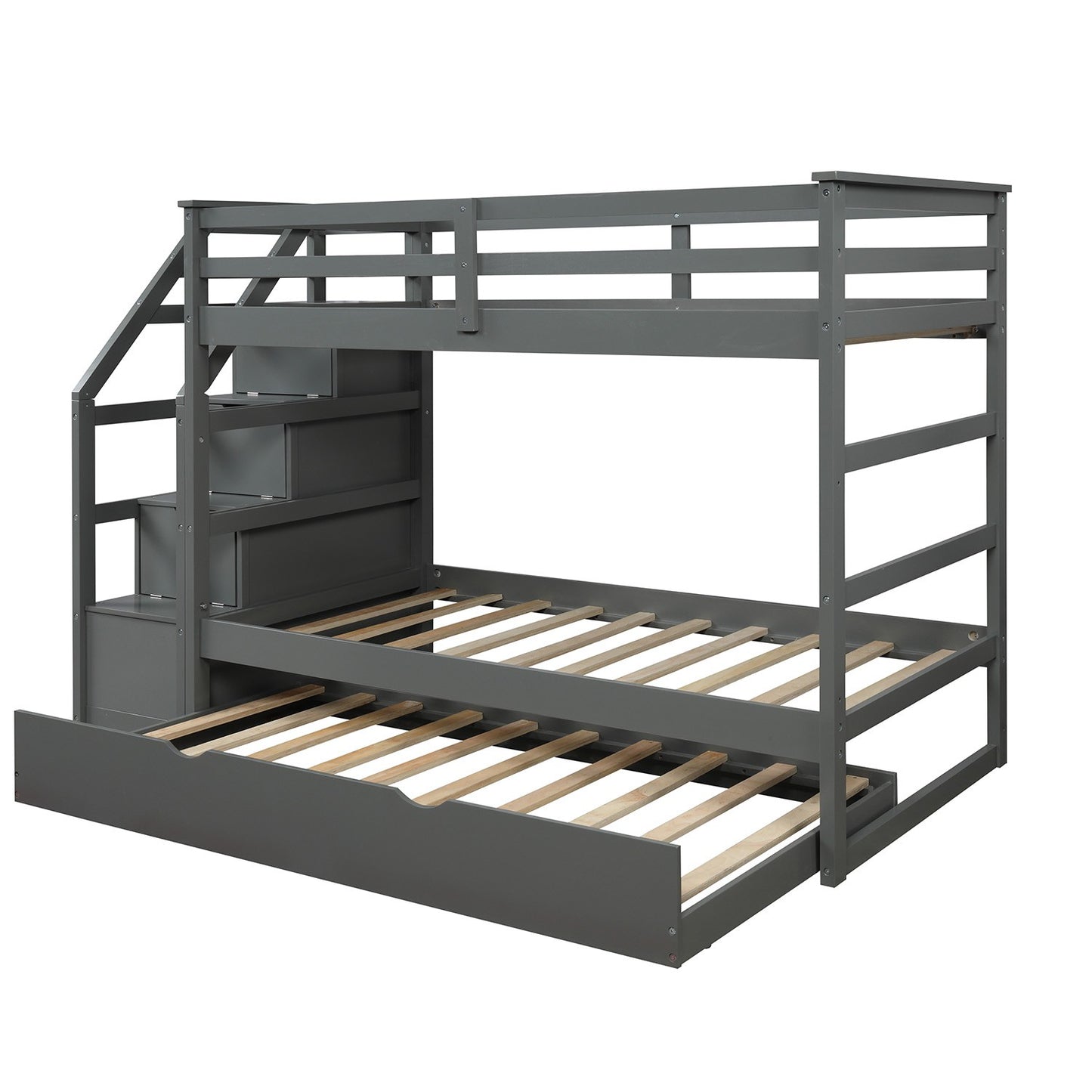 Gray Twin Over Twin Bunk Bed with Trundle