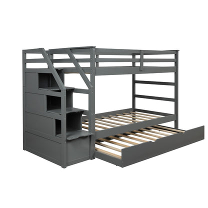 Gray Twin Over Twin Bunk Bed with Trundle