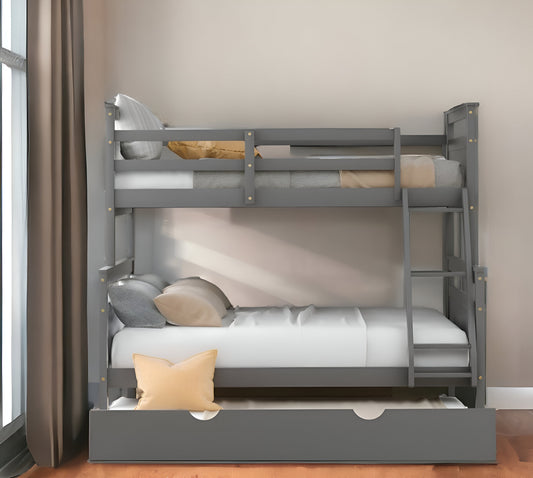 Gray Twin Over Full Size Bunk Bed with Trundle