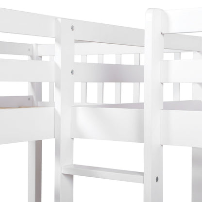 White Twin Size L Shaped Double Bunk Bed with Drawer