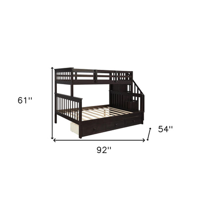 Espresso Twin Over Full Contemporary Bunk Bed With Stairs And Shelves