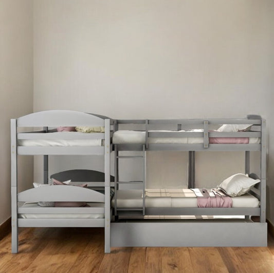 Gray Twin Contemporary Manufactured Wood and Solid Wood Bunk Bed