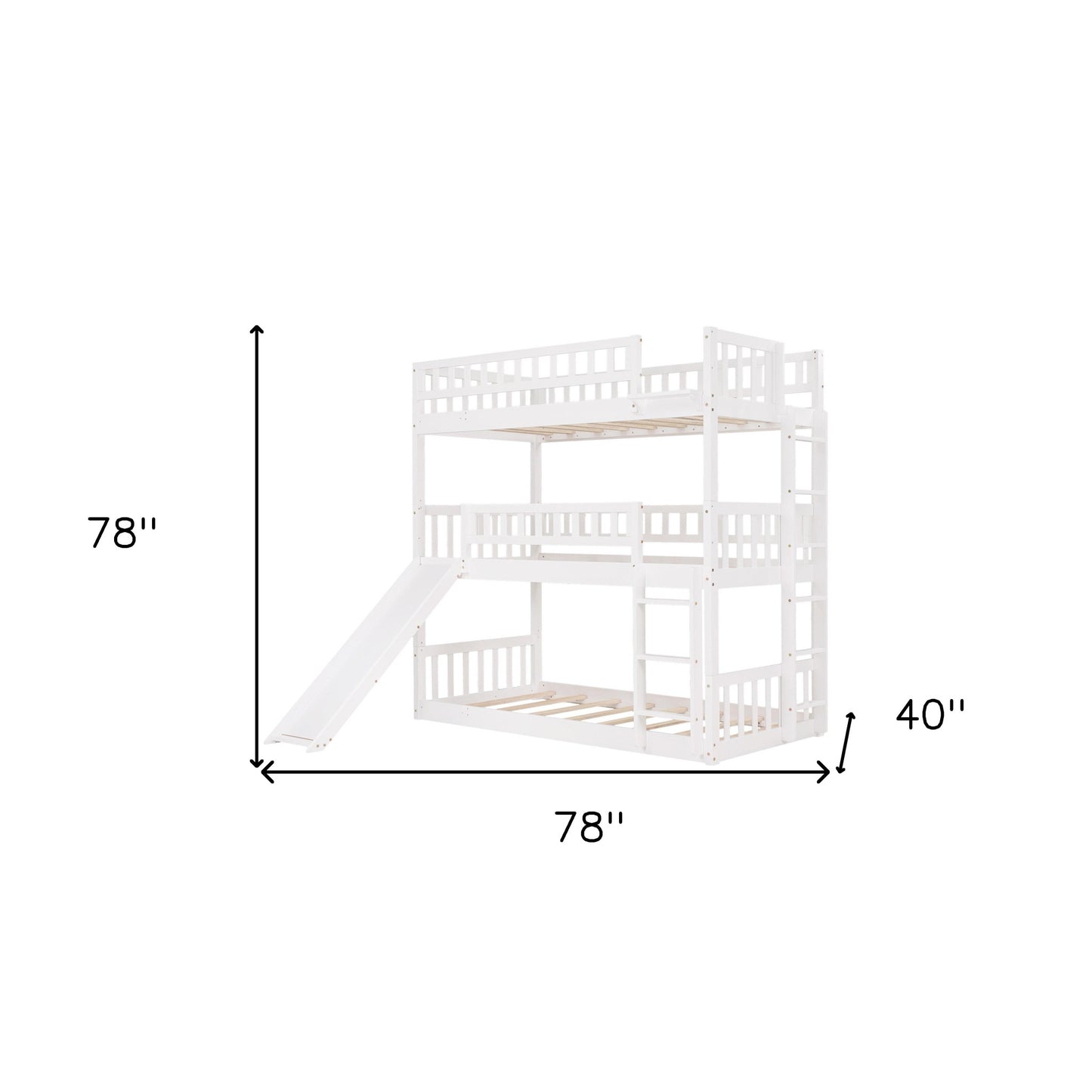 White Twin over Twin over Twin Contemporary Manufactured Wood and Solid Wood Bunk Bed