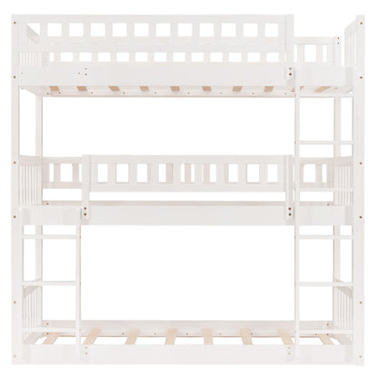 White Twin over Twin over Twin Contemporary Manufactured Wood and Solid Wood Bunk Bed