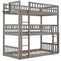 Gray Twin over Twin over Twin Contemporary Manufactured Wood and Solid Wood Bunk Bed