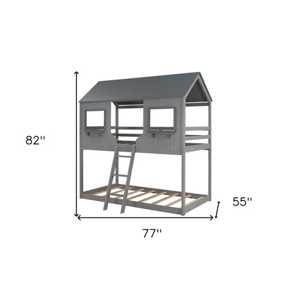 Gray Twin over Twin Contemporary Manufactured Wood and Solid Wood Bunk Bed