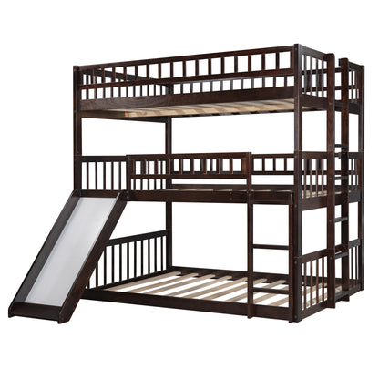 Espresso Full Over Full Over Full Contemporary Bunk Bed With Slide