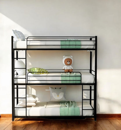 Black Twin Over Twin Over Twin Traditional Bunk Bed