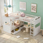 White Twin Size Bunk Bed with attached Loft Bed and Drawers