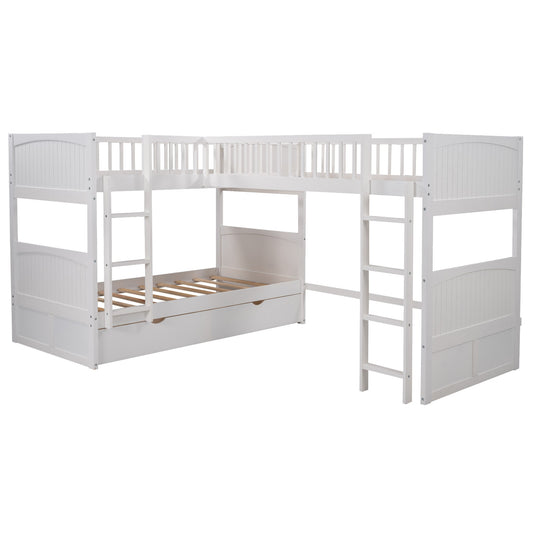 White Twin Size Bunk Bed with attached Loft Bed and Drawers