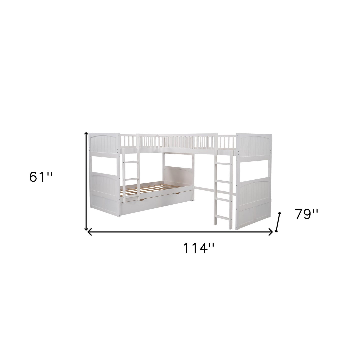 White Twin Size Bunk Bed with attached Loft Bed and Drawers