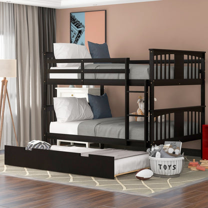 Brown Double Full Size Over Twin Trundle Bunk Bed