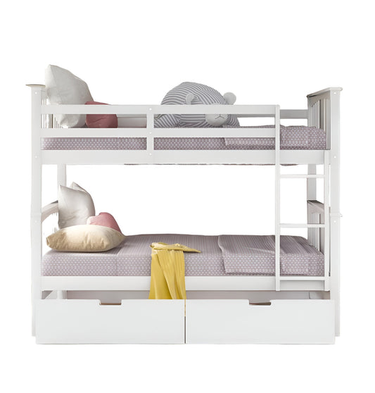 Modern White Full Over Full Bunk Bed with Two Drawers