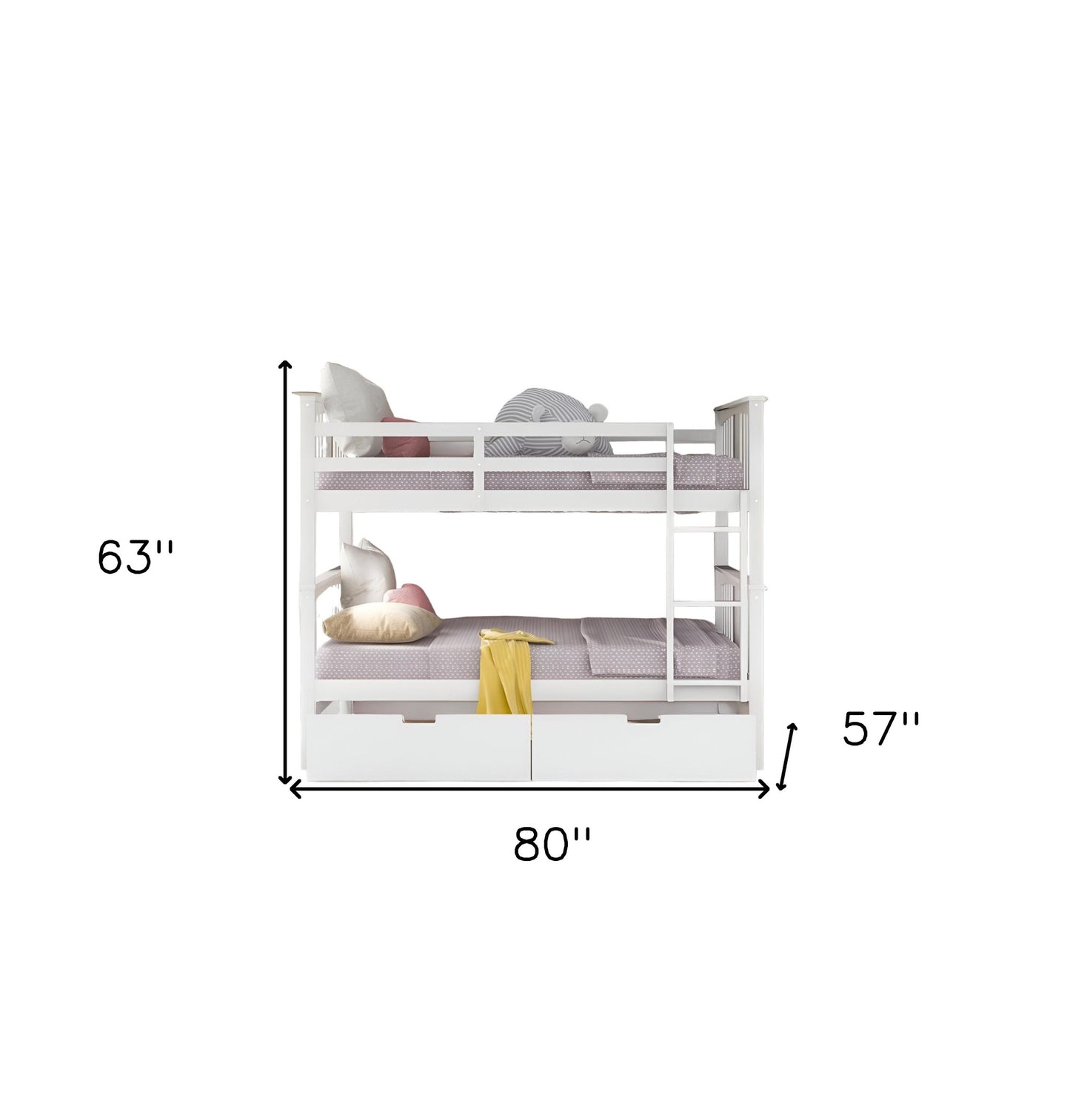 Modern White Full Over Full Bunk Bed with Two Drawers