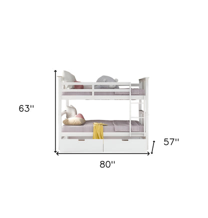 Modern White Full Over Full Bunk Bed with Two Drawers