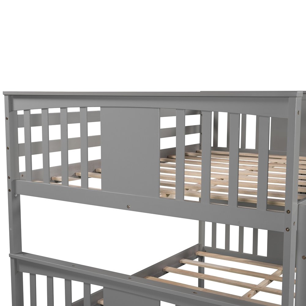 Modern Gray Full Over Full Bunk Bed with Two Drawers