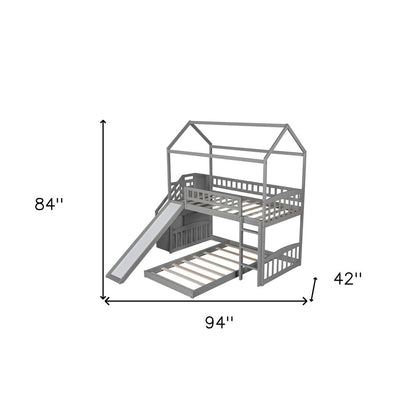 Gray Twin Over Twin PlayHouse Perpendicular Bunk Bed with Slide
