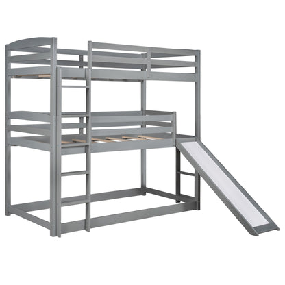 Gray Triple Bunk Twin Sized Bed with Slide