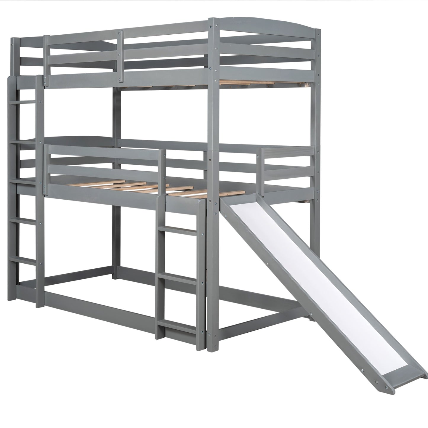 Gray Triple Bunk Twin Sized Bed with Slide