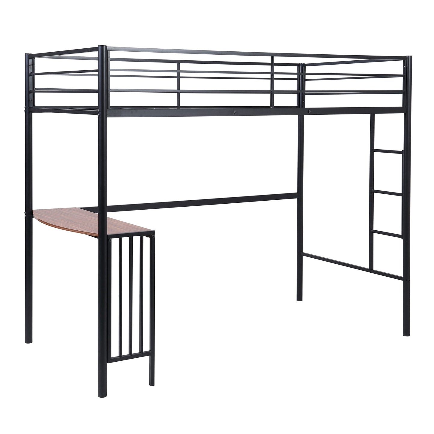 Black Metal Twin Size Loft Bed with Desk