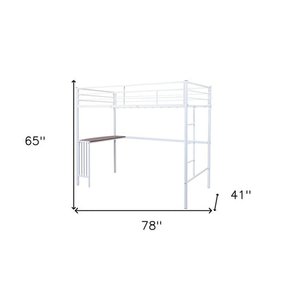White Metal Twin Size Loft Bed with Desk