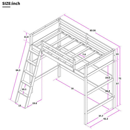 Gray Twin Size High Loft Bed