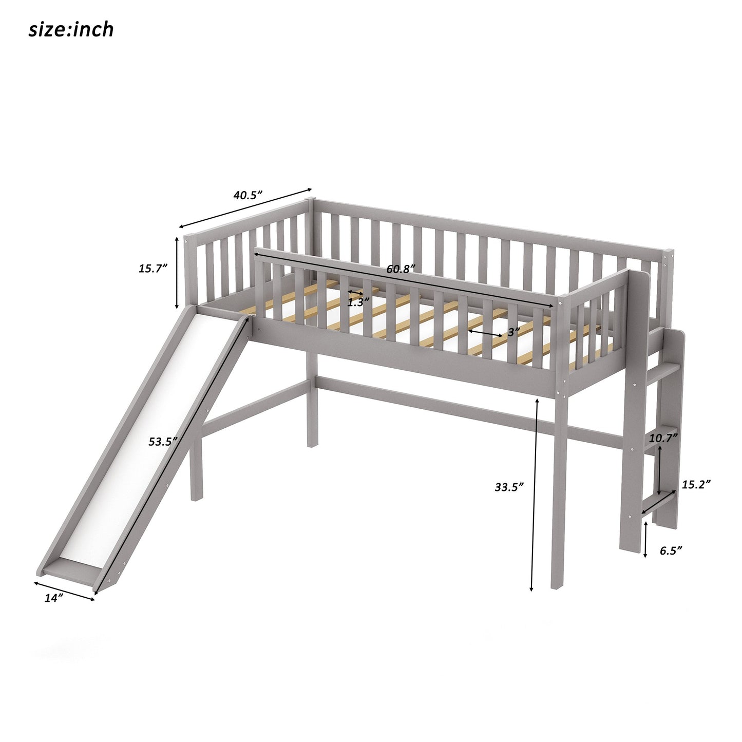 Gray Twin Traditional Manufactured Wood and Solid Wood Bunk Bed