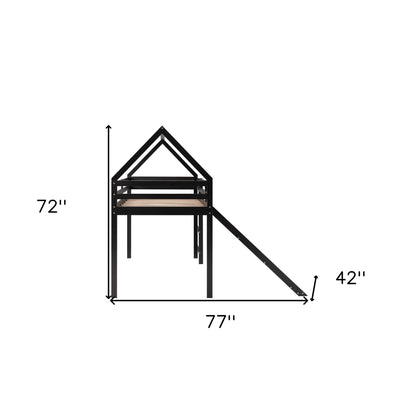 Brown Twin Size Slide House Loft Bed