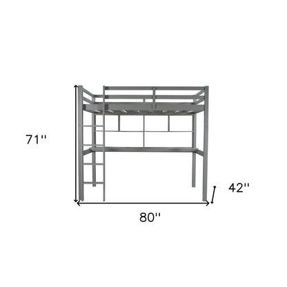 Gray Twin Loft Bed With Desk and Shelves