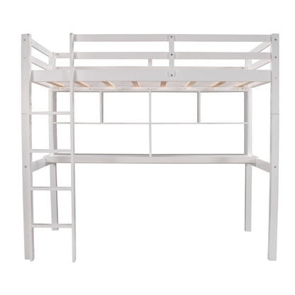 White Twin Loft Bed With Desk and Shelves