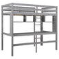 Minimalist Gray Twin Size Loft Bed with Built In Desk and Shelf