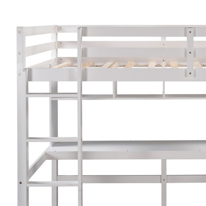Minimalist White Twin Size Loft Bed with Built In Desk and Shelf