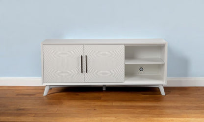 64" White Pine Solid Wood Open Shelving TV Stand