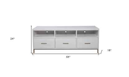 64" White Mahogany Solid Wood Open Shelving TV Stand