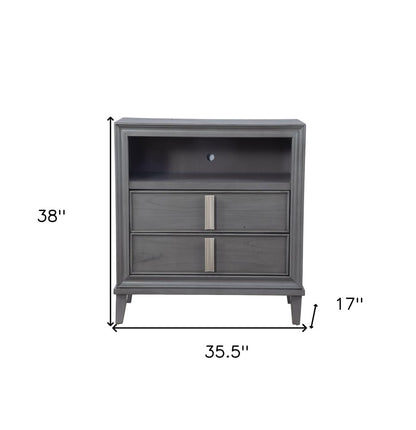 36" Gray Pine Poplar Solids With Mindy And Veneer Open Shelving TV Stand