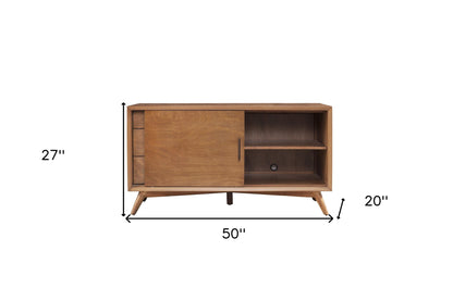 50" Wood Brown Mahogany Solids Okoume And Veneer Cabinet Enclosed Storage TV Stand