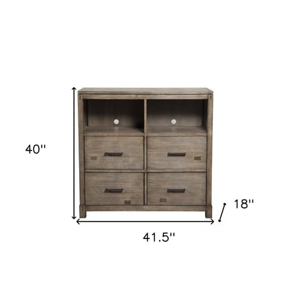 42" Brown Solid Wood Open Shelving TV Stand