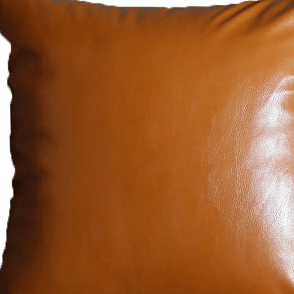 20" Brown Faux Leather Throw Pillow