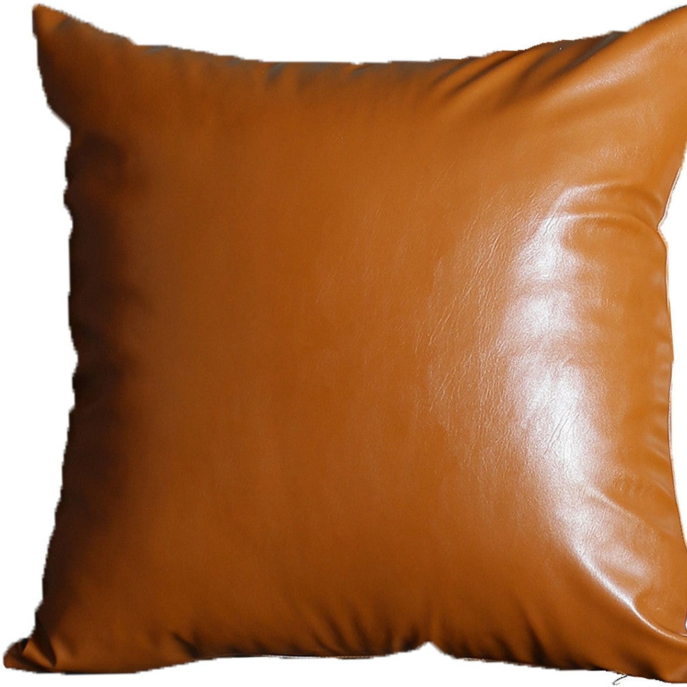 Set Of Two 20" X 20" Brown Faux Leather Zippered Pillow