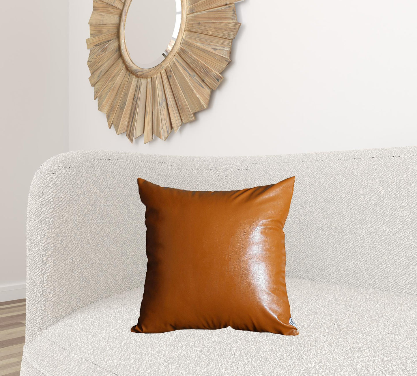 Set Of Two 20" X 20" Brown Faux Leather Zippered Pillow